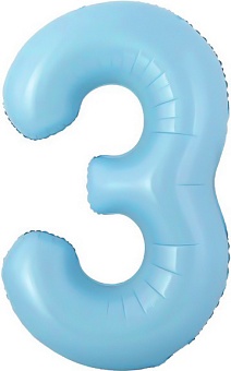 Шар с клапаном (16''/41 см) Мини-цифра, 3, Голубой, Матовый, 1 шт.