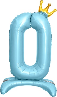 Цифры - Шар (32''/81 см) Цифра на подставке, 0 Золотая корона, Голубой, 1 шт. в уп.