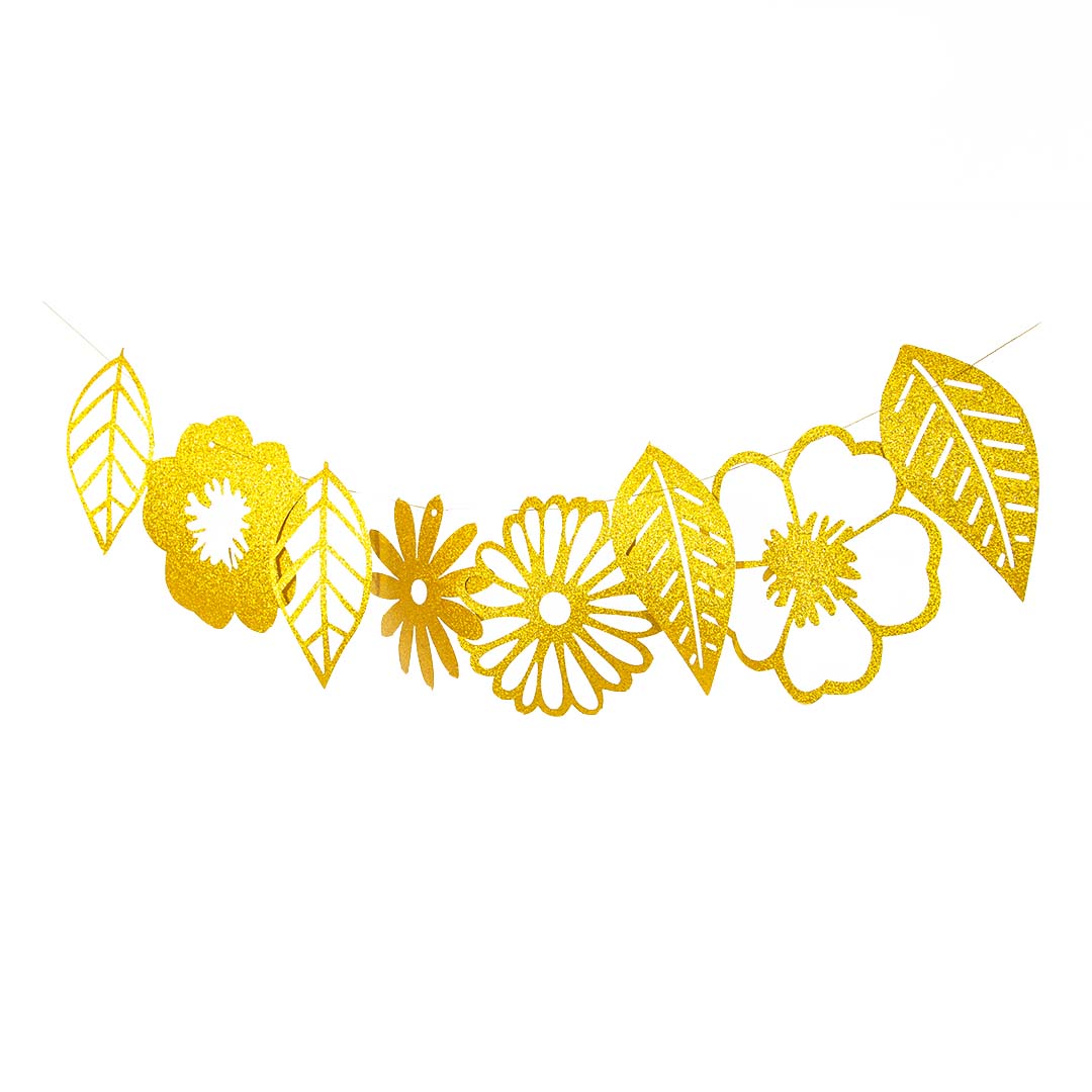 Гирлянды, плакаты, подвески - Гирлянда Цветы и листья, Золото, с блестками, 250 см, 1 упак.