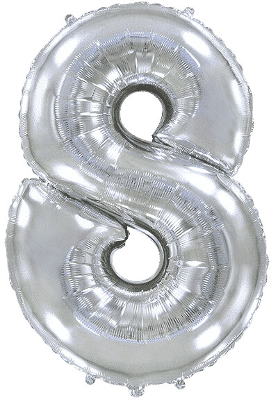 Шар (40''/102 см) Цифра, 8, Серебро, 1 шт.