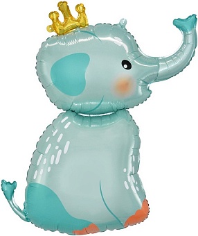 Шар с клапаном (17''/43 см) Мини-фигура, Слоненок в короне, 1 шт.