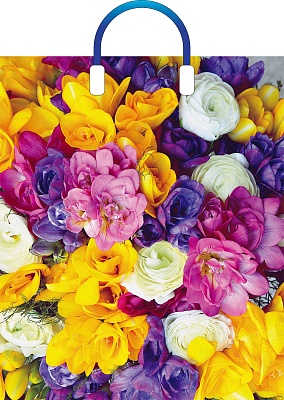 Полиэтиленовые пакеты с пластиковой ручкой - Пакет ПЭ с пластмассовыми ручками 38х45+3см 90мкм "Весенний букет" Глянцевый