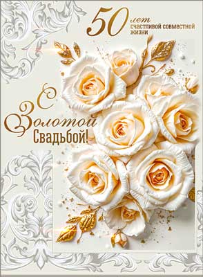 Открытка А4 формат "С Золотой Свадьбой! 50 лет" УФ-лак