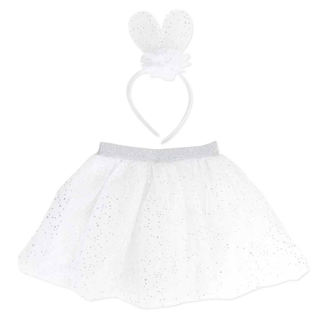 Крылья и наборы - Набор (ободок и юбочка), Зайка, Белый, с блестками, 1 шт.