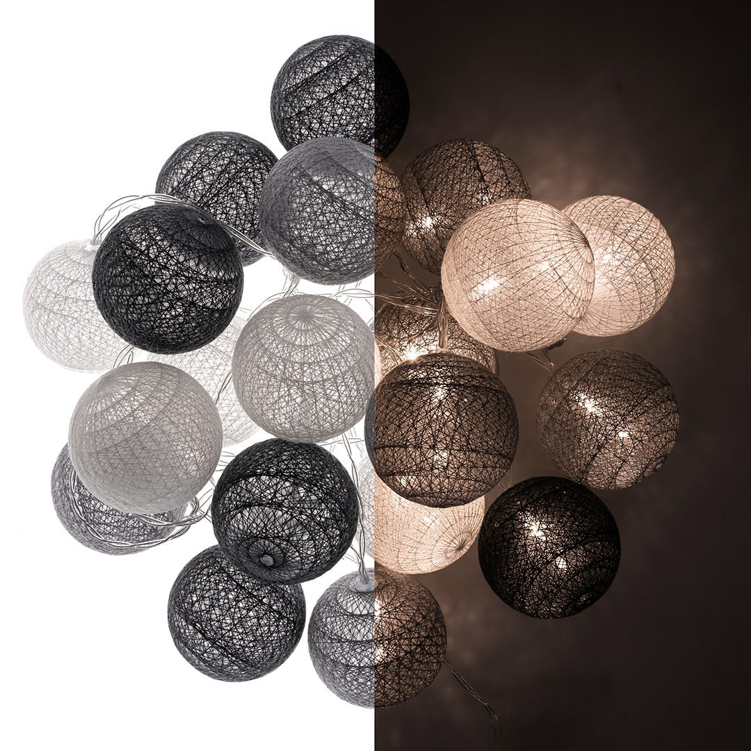 Светодиодные гирлянды и подсветка - Светодиодная гирлянда Хлопковые клубочки, 20 Led, IP14, 3 м. Серый микс, 1 шт.