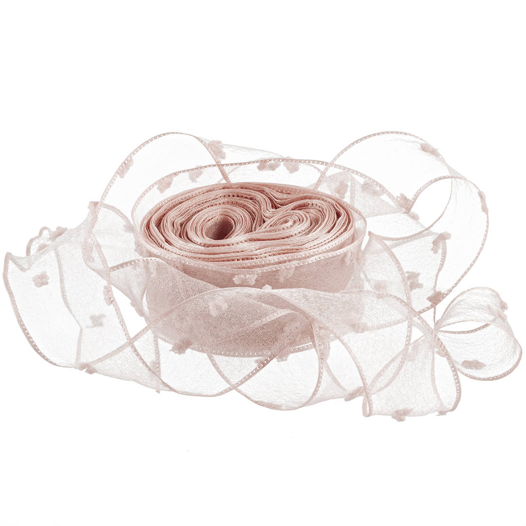 Ленты - Лента декоративная (2,5 см*9,14 м) Воздушные точки, Пыльная роза, 1 шт.