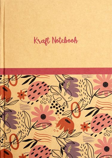 Записная книжка , формат А5+, 144 листов, размер 17Х24 см, обложка твердый переплет - крафт с печатью, блок- слоновая кость , без линовки