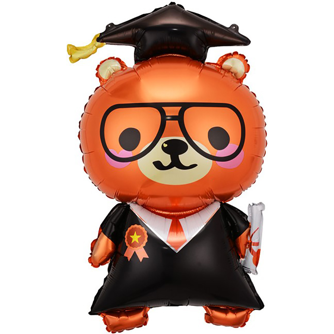 Шар с клапаном (17''/43 см) Мини-фигура, Медвежонок Выпускник, 5 шт. в уп. (цв.этик.)