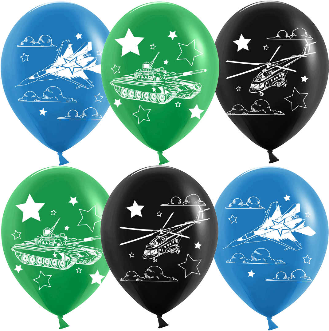 Шар (12''/30 см) Военная техника, Ассорти, пастель, 2 ст, 25 шт.