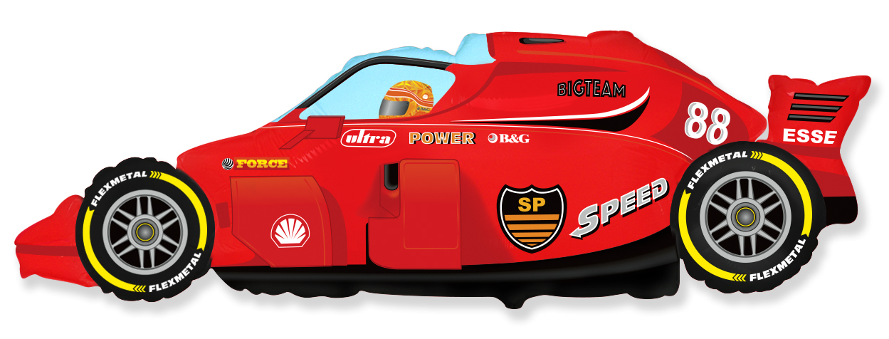 Большие фигуры - Шар (36''/91 см) Фигура, Гоночный автомобиль, Формула 1, Красный, 1 шт.