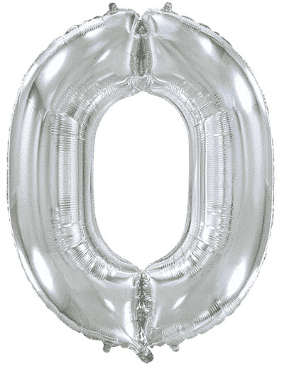 Шар (40''/102 см) Цифра, 0, Серебро, 1 шт.