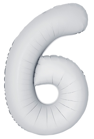 Шар (40''/102 см) Цифра, 6 Slim, Белый, Матовый, 1 шт. в уп.