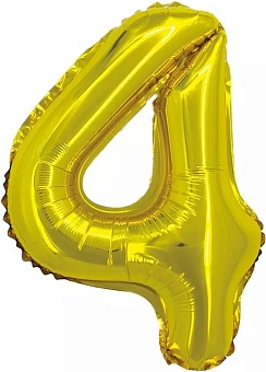 Шар с клапаном (16''/41 см) Мини-цифра, 4, Золото, Металлик, 1 шт.