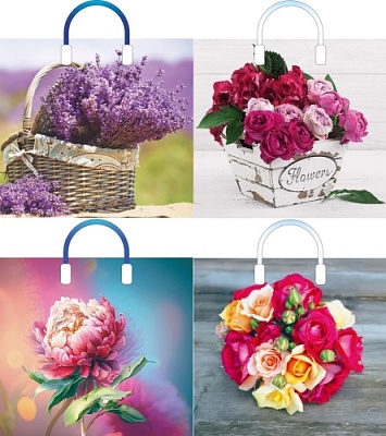 Полиэтиленовые пакеты с пластиковой ручкой - Пакет ПЭ с пластмассовыми ручками 38х34+3см 90мкм "Цветы ассорти"