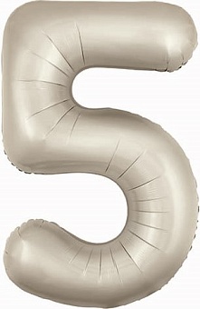 Шар (40''/102 см) Цифра, 5 Slim, Мистик, Кремовый, Сатин, 1 шт. в уп.