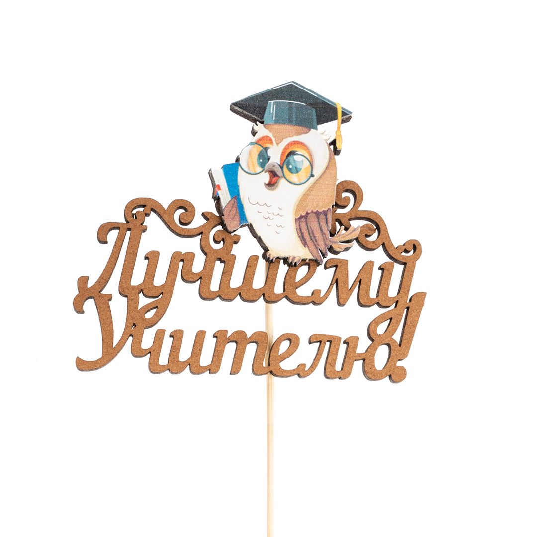 Топпер, Лучшему Учителю! (мудрая сова), 10*29 см, 1 шт.