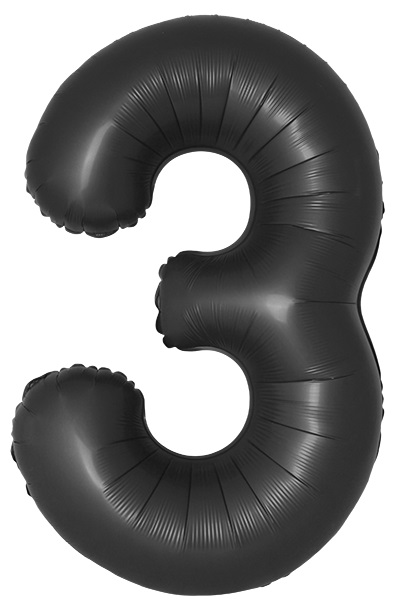 Шар (40''/102 см) Цифра, 3 Slim, Черный, Сатин, 1 шт. в уп.