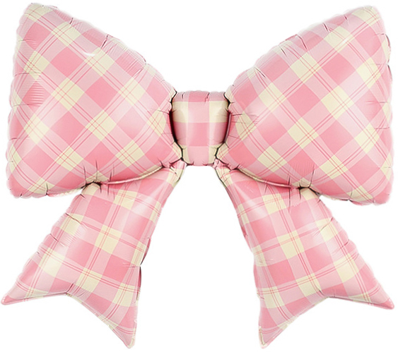 Большие фигуры - Шар (38''/97 см) Фигура, Бант, Клетка Виши, Розовый, Сатин, 1 шт. Большие фигуры - Шар (38''/97 см) Фигура, Бант, Клетка Виши, Розовый, Сатин, 1 шт.