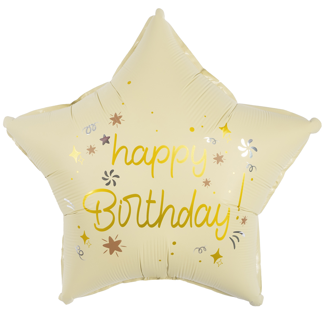 Сердца, круги и звезды с рисунком - Шар (18''/46 см) Звезда, Happy Birthday (звездочки), Кремовый, Сатин, 1 шт. в уп.
