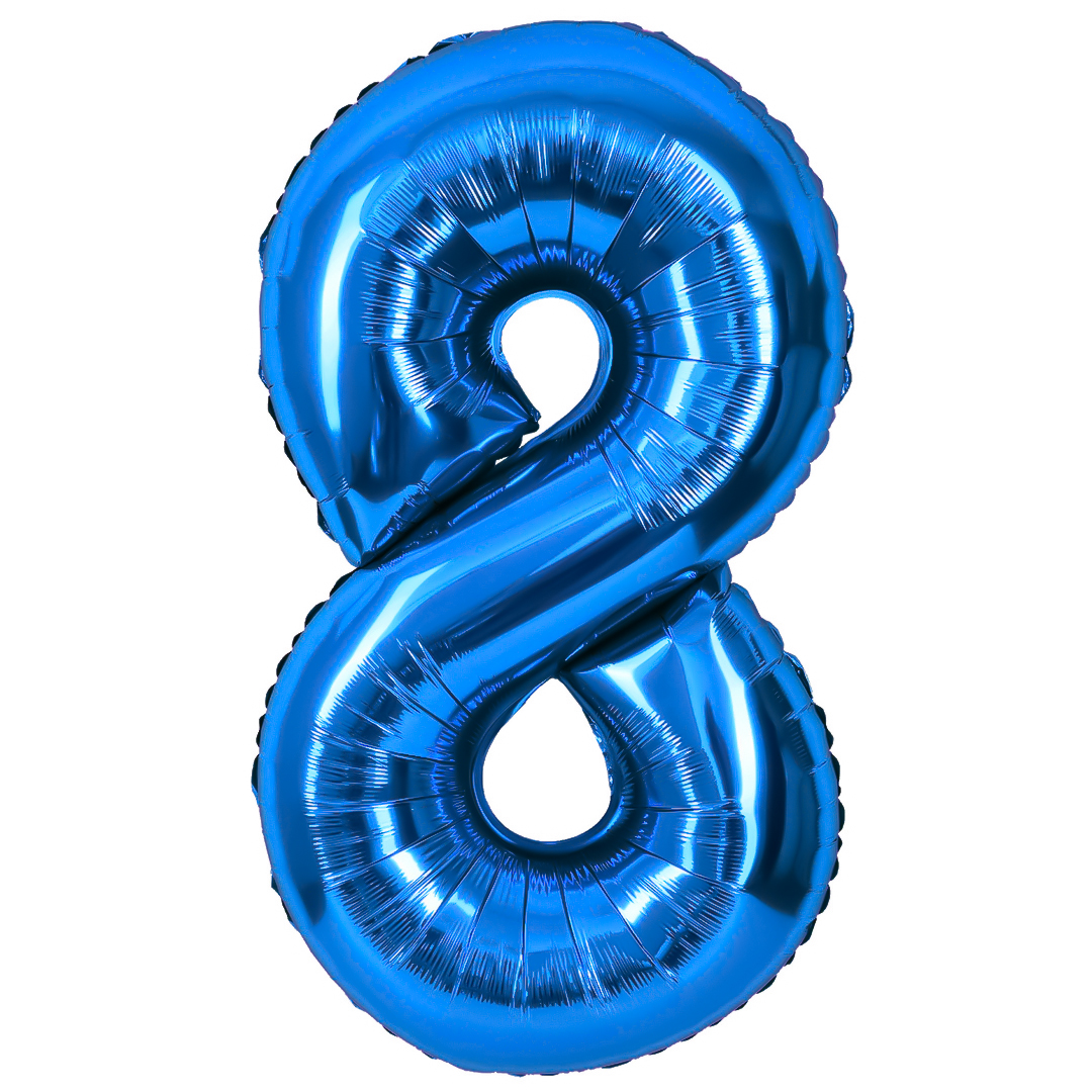 Цифры - Шар (40''/102 см) Цифра, 8, Синий, Металлик, 1 шт. в уп.