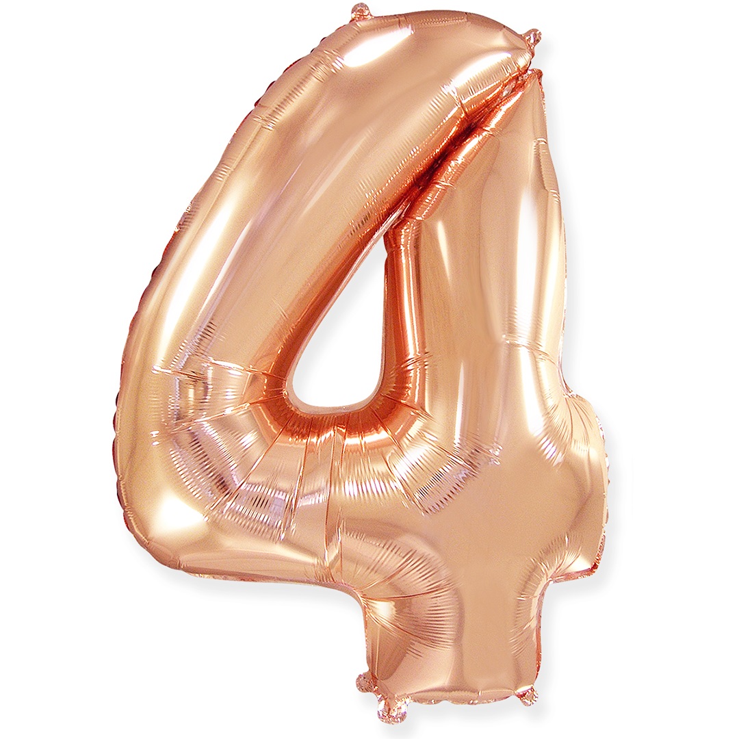 Цифры - Шар (32''/81 см) Цифра, 4, Розовое Золото, 1 шт. в уп.