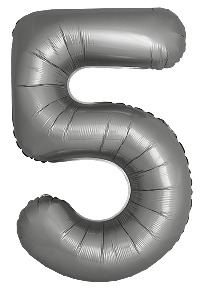 Шар (40''/102 см) Цифра, 5 Slim, Лунное Серебро, Матовый, 1 шт.