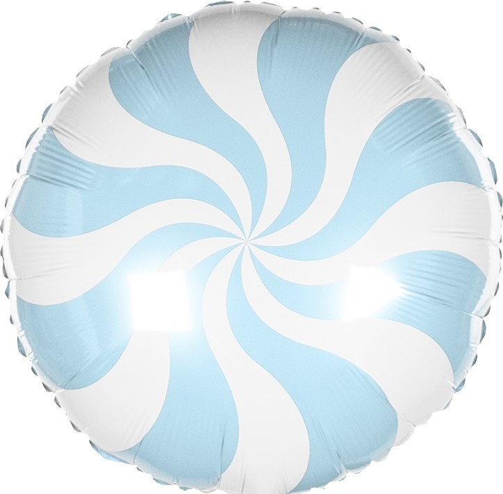 Сердца, круги и звезды с рисунком - Шар (18''/46 см) Круг, Леденец, Голубой, Макарунс, 1 шт.