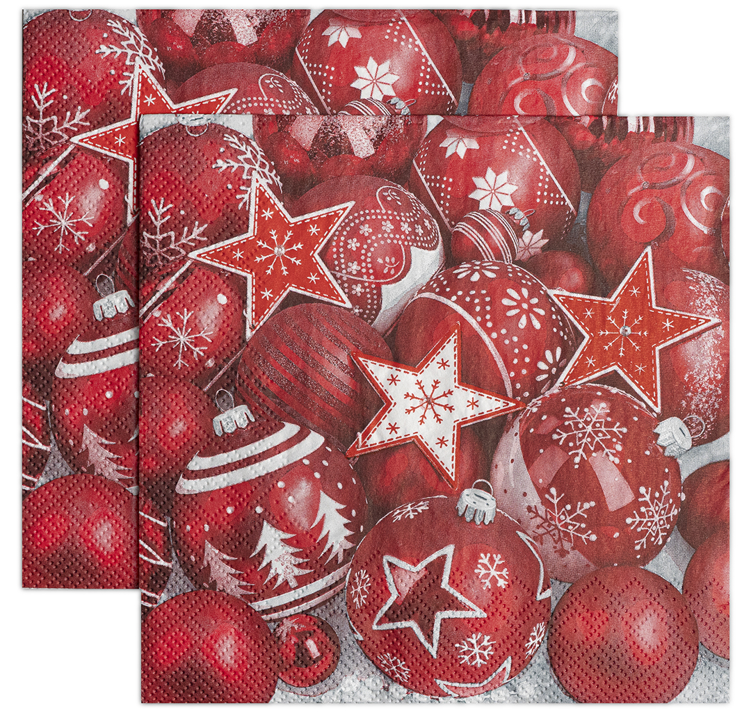 Одноразовые салфетки - Сервировочные салфетки, Новогодняя композиция, Красный, 33*33 см, 20 шт.