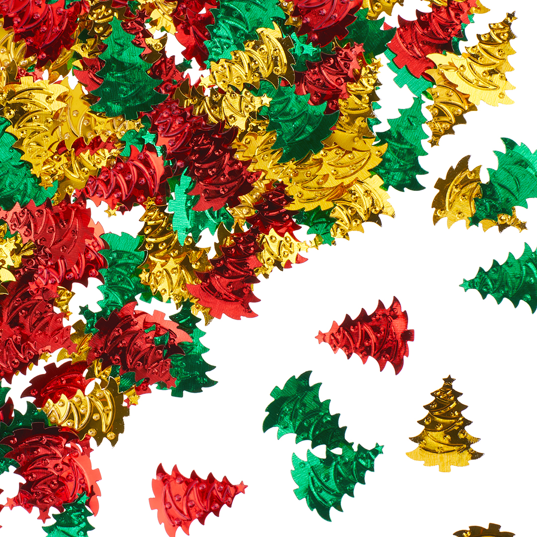Конфетти и декор - Конфетти Елочки, Зеленый/Красный/Золото, 2,5 см, 15 г.