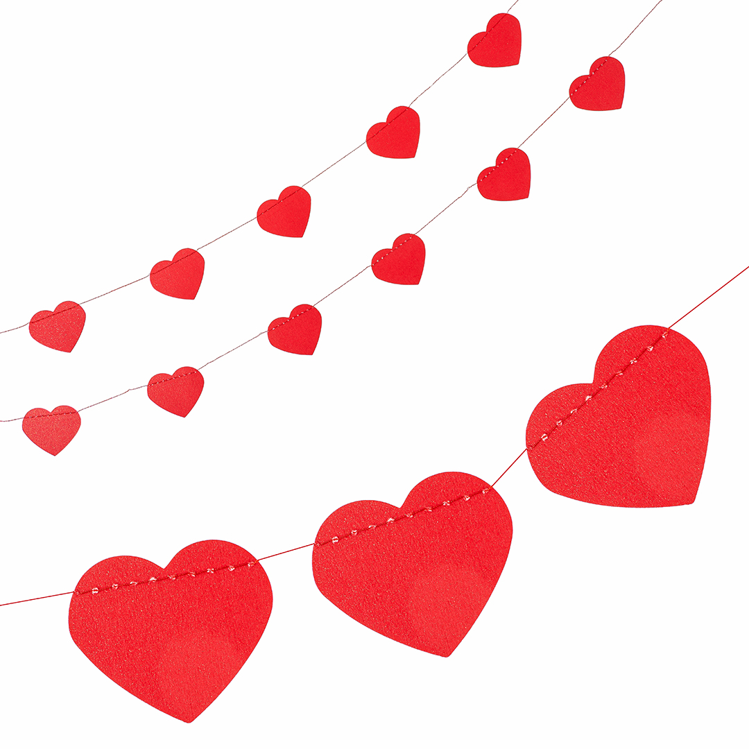 Гирлянды, плакаты, подвески - Гирлянда-подвеска Сердце, Мини, Красный, с блестками, 200 см, 5 см*18 шт, 1 упак.