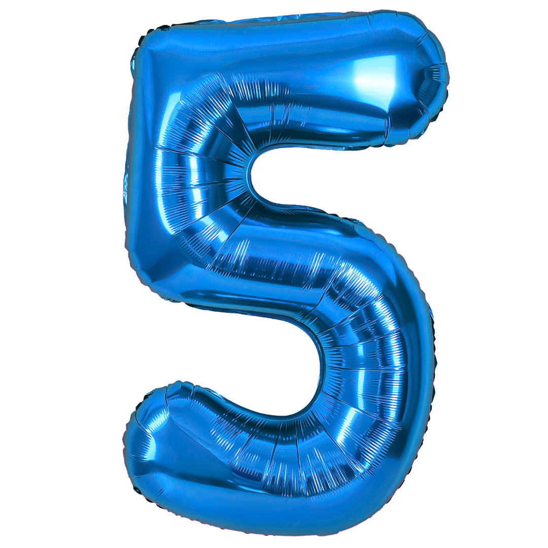 Цифры - Шар (40''/102 см) Цифра, 5, Синий, Металлик, 1 шт. в уп.