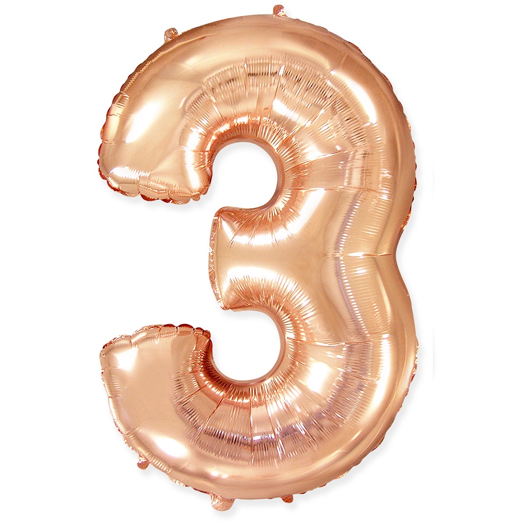 Цифры - Шар (40''/102 см) Цифра, 3, Розовое Золото, 1 шт. в уп.