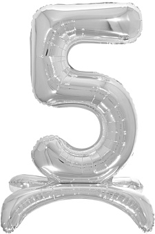 Шар (32''/81 см) Цифра на подставке, 5, Серебро, 1 шт. в уп.