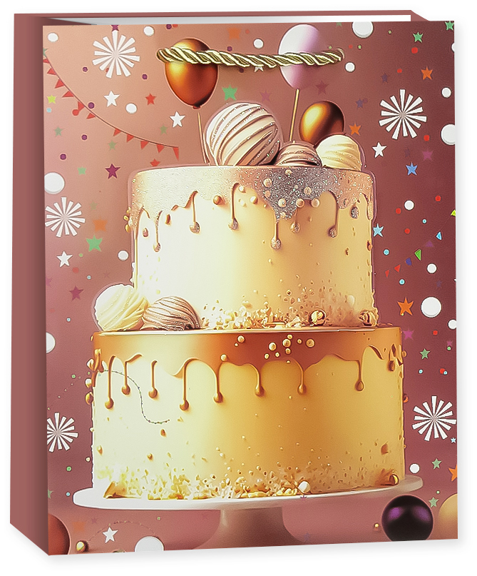 Пакеты - Пакет подарочный, 210гр, Сладкий День Рождения, Дизайн №3, с блестками, 32*26*10 см, 1 шт.