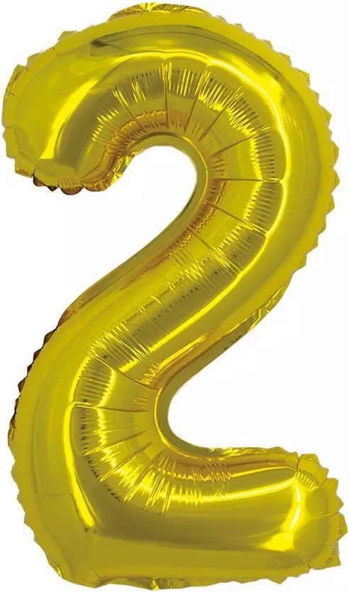 Цифры - Шар с клапаном (16''/41 см) Мини-цифра, 2, Золото, 1 шт.