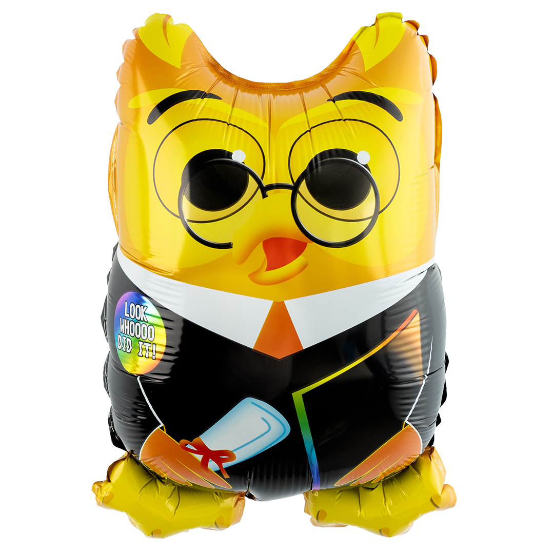 Шар с клапаном (14''/36 см) Мини-фигура, Сова Выпускник, 5 шт. в уп. (цв.этик.)