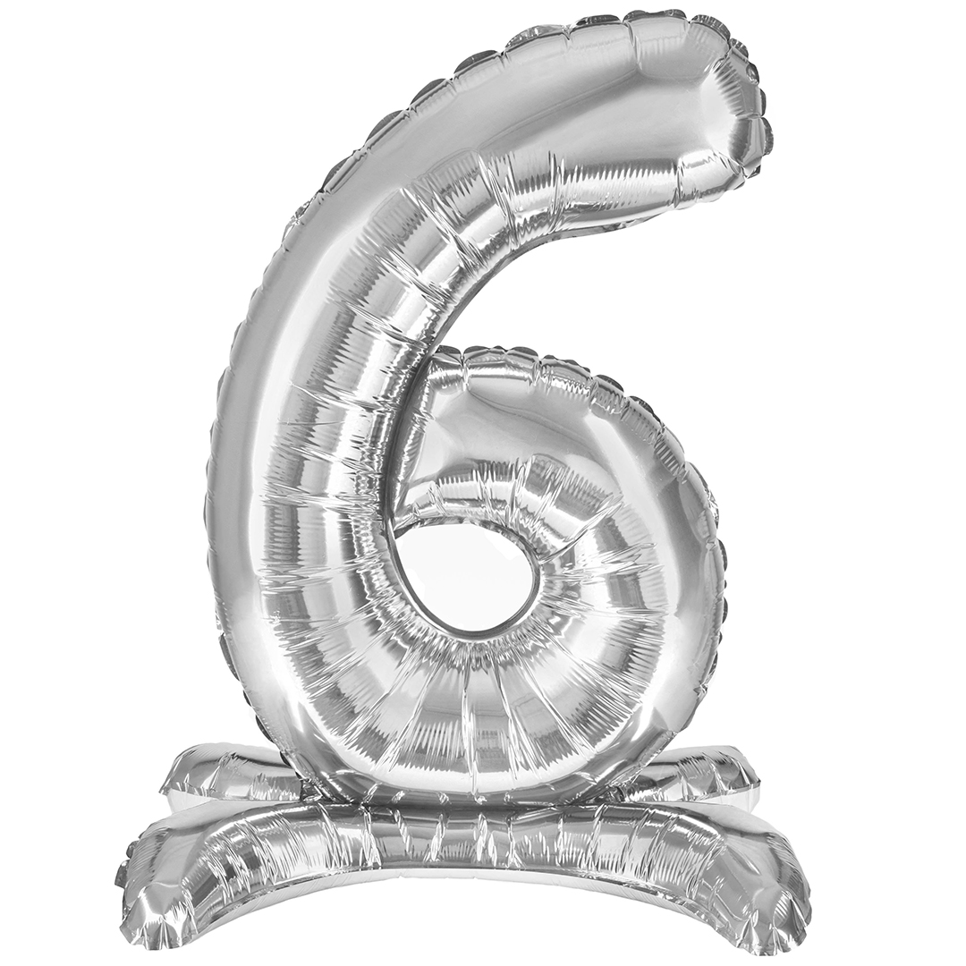 Цифры - Шар (32''/81 см) Цифра на подставке, 6, Серебро, 1 шт. в уп.