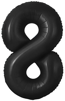 Шар с клапаном (16''/41 см) Мини-цифра, 8, Черный, Матовый, 1 шт.