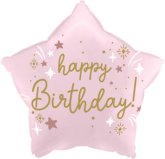 Шар (18''/46 см) Звезда, Happy Birthday (звездочки), Светло-розовый, Сатин, 1 шт.