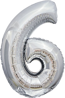 Шар (34''/86 см) Цифра, 6 ЭКО, Серебро, 1 шт. в уп.