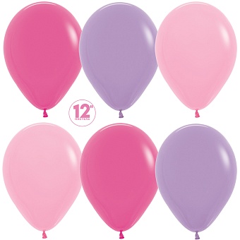 Круглые без рисунка - Шар (12''/30 см), Ассорти для девочки (009/012/050), пастель, 12 шт.