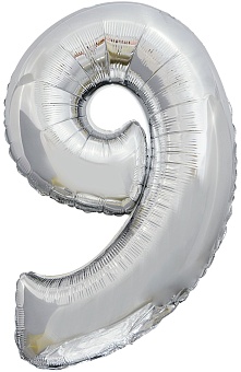 Шар (34''/86 см) Цифра, 9 ЭКО, Серебро, 1 шт. в уп.
