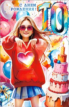 Открытка "С Днем Рождения! 10 лет" УФ-лак