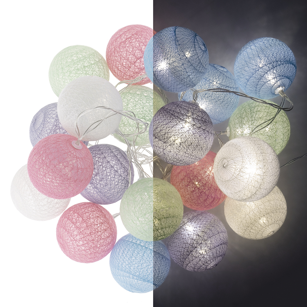 Светодиодные гирлянды и подсветка - Светодиодная гирлянда Хлопковые клубочки, Супер Микс, 20 Led, IP14, 3 м. Разноцветный, 1 шт.