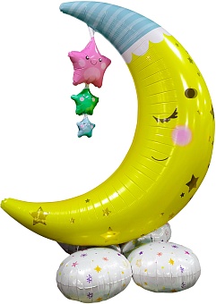 Шар 3D (50''/127 см) Фигура на подставке, Полумесяц и звезды, 1 шт. в уп.