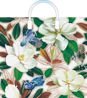 Полиэтиленовые пакеты с пластиковой ручкой - Пакет ПЭ с пластмассовыми ручками 38х34+3см 90мкм "Прятки в цветах"