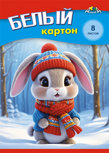 Картон белый А5, 8л. папка "Зайчонок"