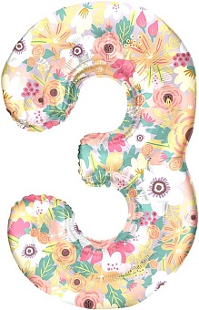 Шар (34''/86 см) Цифра, 3 Цветочный вальс, 1 шт. в уп.