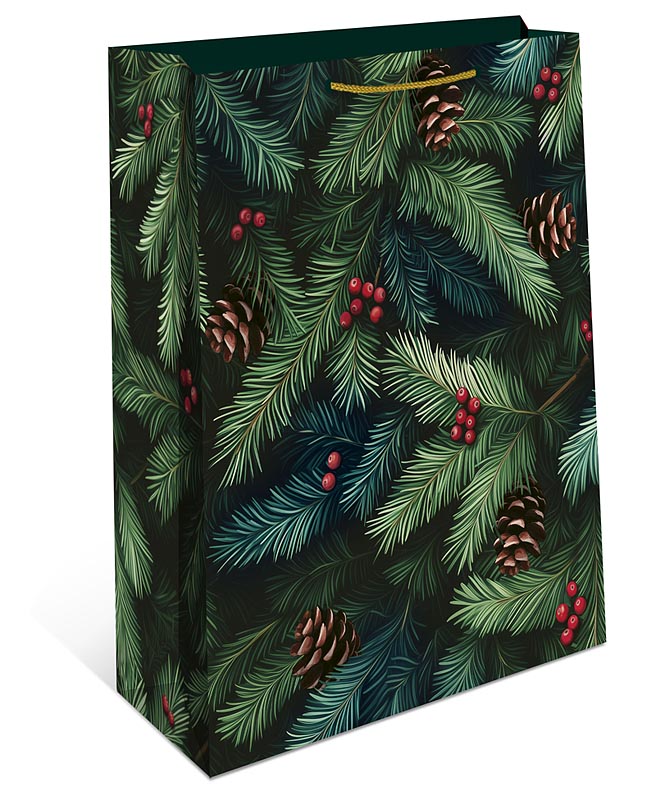 Пакеты - Пакет подарочный, Еловые веточки, 22,3*18*10 см, 1 шт.