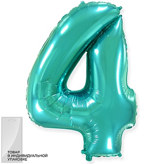 Шар (32''/81 см) Цифра, 4, Тиффани, 1 шт. в уп.